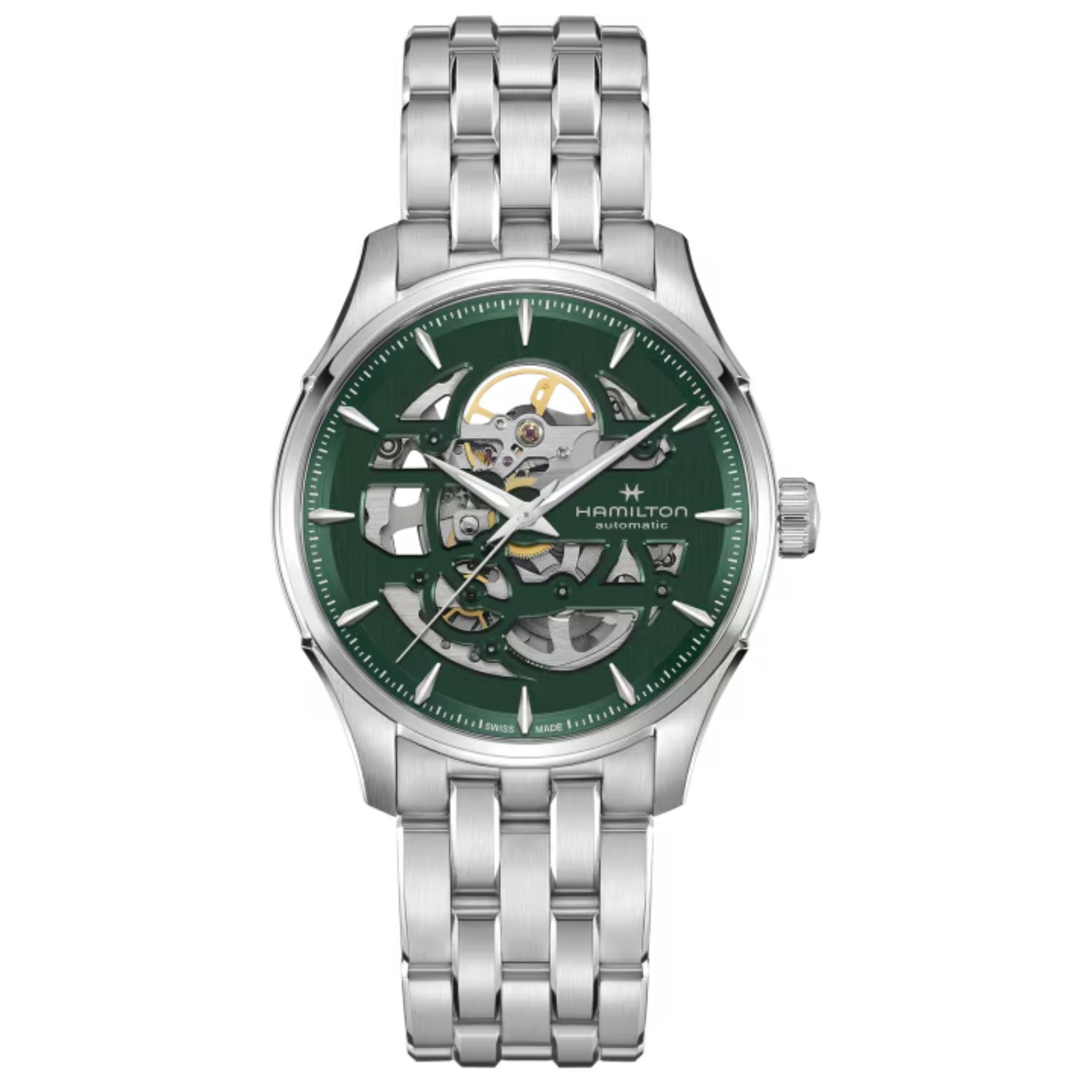 Hamilton Jazzmaster Skeleton Automatic Watch with Green Skeleton Dial and 40 mm Steel Bracelet