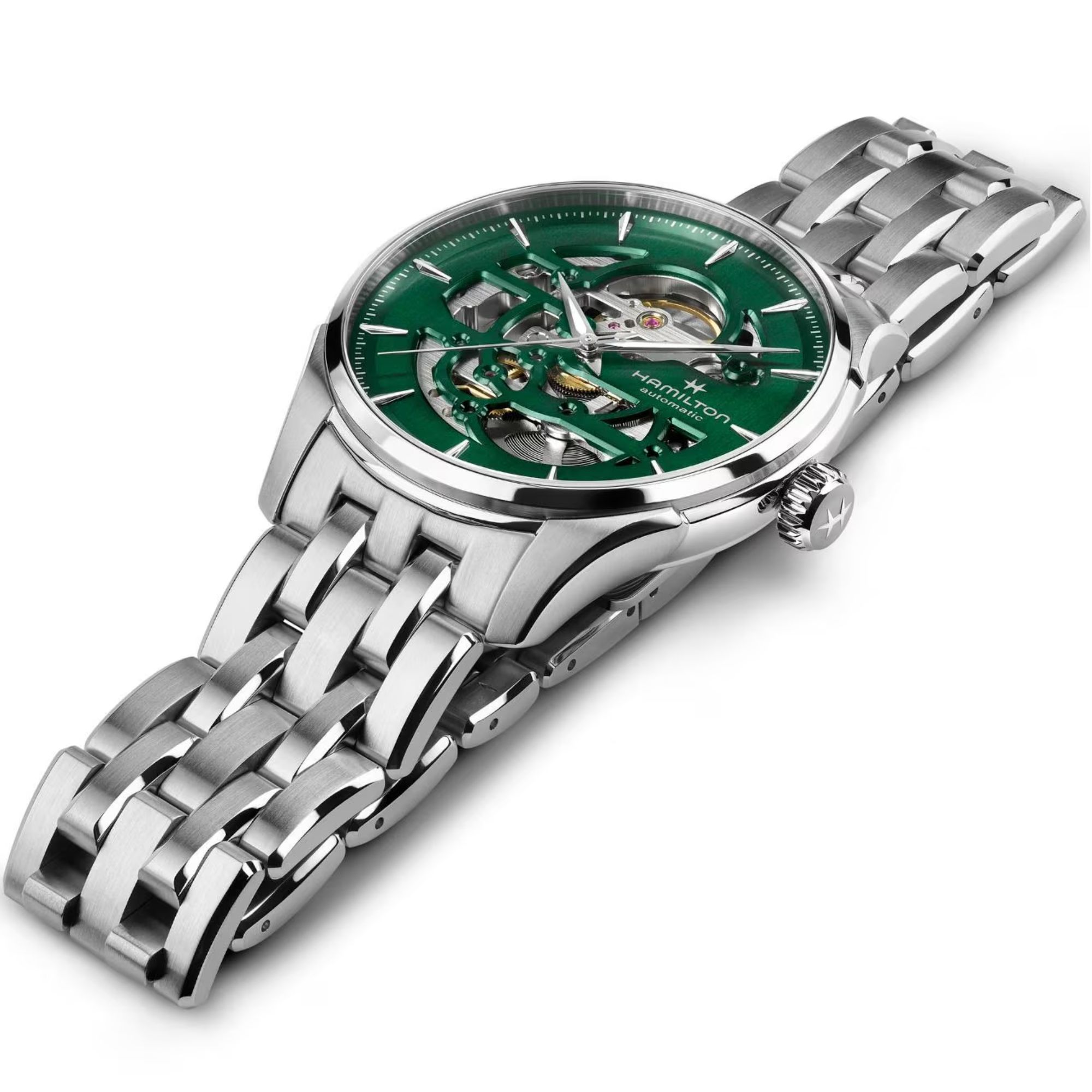 Hamilton Jazzmaster Skeleton Automatic Watch with Green Skeleton Dial and 40 mm Steel Bracelet