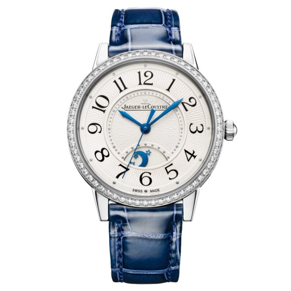 Montre Jaeger-LeCoultre Rendez-Vous Night & Day automatique lunette sertie bracelet cuir bleu 34 mm