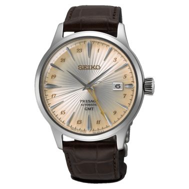 Seiko Presage Cocktail "Acacia" GMT automatic champagne dial leather strap 40,5 mm