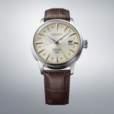 Seiko Presage Cocktail "Acacia" GMT automatic champagne dial leather strap 40,5 mm