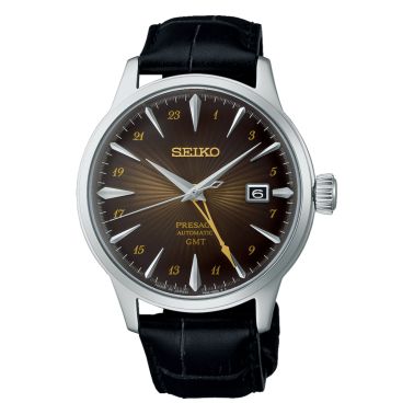 Montre Seiko Presage Cocktail "Rusty Nail" automatique GMT cadran marron bracelet cuir 40,5 mm