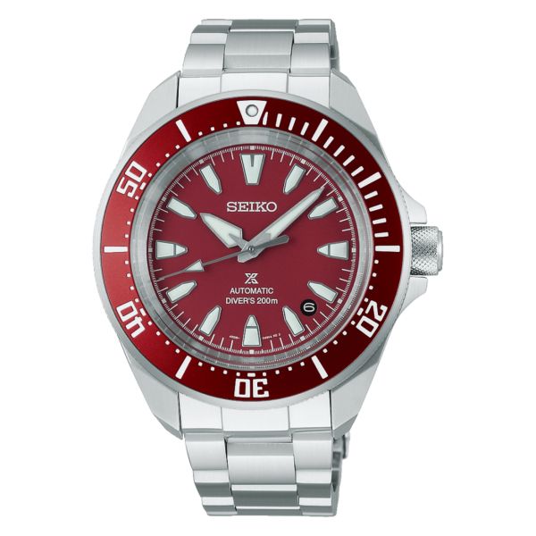 Montre Seiko Prospex Diver's Samurai automatique cadran rouge bracelet acier 41,7 mm