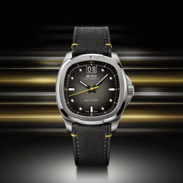 Montre Mido Multifort TV Big Date automatique cadran noir bracelet tissu noir 40 mm