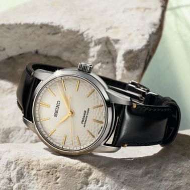 Montre Seiko Presage "Craftsmanship - Unglazed Arita Porcelain" automatique cadran blanc bracelet cuir 40,6 mm