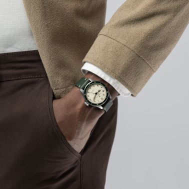 Hamilton Pilot Pioneer Auto automatic watch with white dial and green leather strap, 38 mm