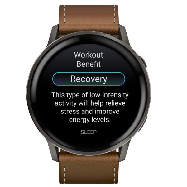 Montre Garmin Venu 4 AMOLED Gray bracelet cuir marron et silicone noir 45 mm