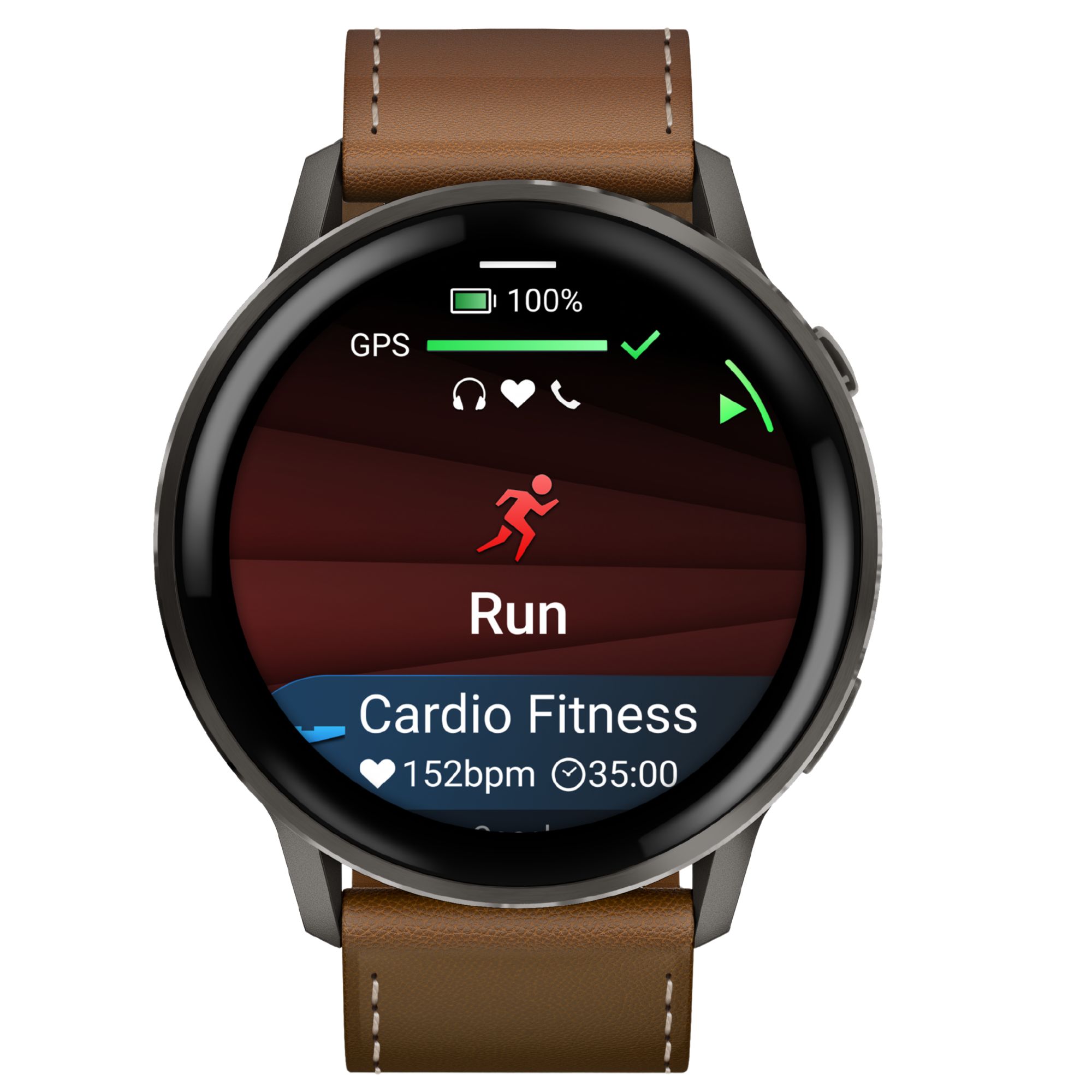 Montre Garmin Venu 4 AMOLED Gray bracelet cuir marron et silicone noir 45 mm