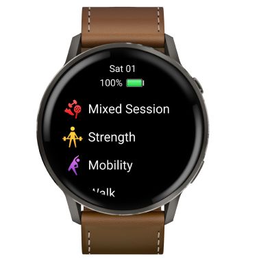 Montre Garmin Venu 4 AMOLED Gray bracelet cuir marron et silicone noir 45 mm