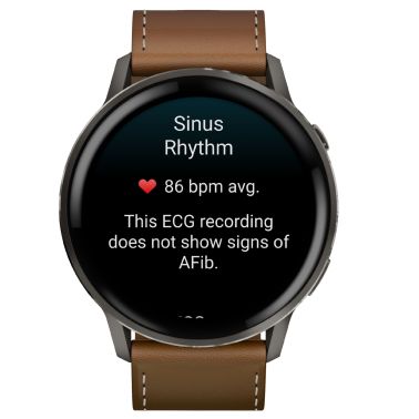 Montre Garmin Venu 4 AMOLED Gray bracelet cuir marron et silicone noir 45 mm