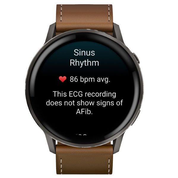 Montre Garmin Venu 4 AMOLED Gray bracelet cuir marron et silicone noir 45 mm