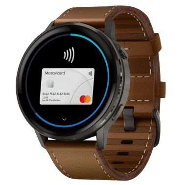 Montre Garmin Venu 4 AMOLED Gray bracelet cuir marron et silicone noir 45 mm