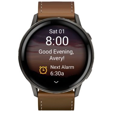 Montre Garmin Venu 4 AMOLED Gray bracelet cuir marron et silicone noir 45 mm