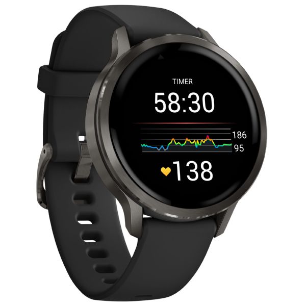 Montre Garmin Venu 4 AMOLED Gray bracelet silicone noir 41 mm