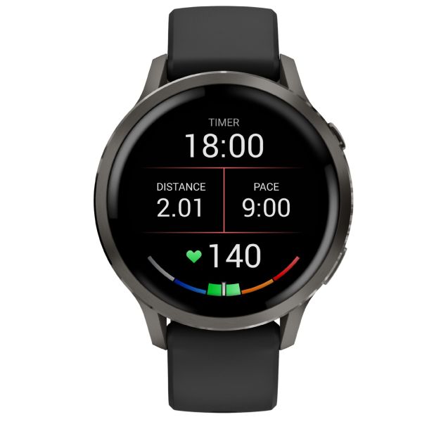 Montre Garmin Venu 4 AMOLED Gray bracelet silicone noir 41 mm