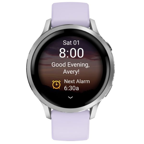 Montre Garmin Venu 4 AMOLED Silver bracelet silicone pervenche 41 mm