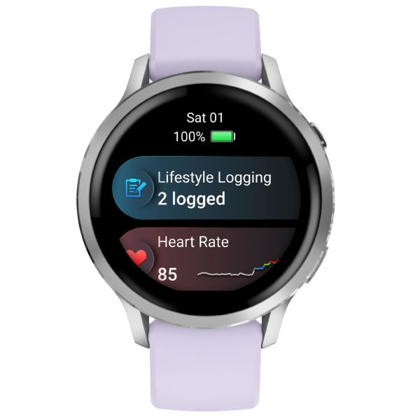 Montre Garmin Venu 4 AMOLED Silver bracelet silicone pervenche 41 mm
