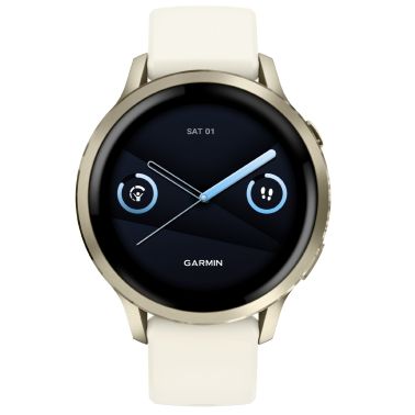Garmin Venu 4 AMOLED Lunar Gold watch with ivory silicone strap, 41 mm