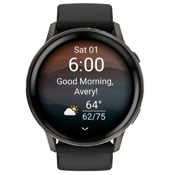 Montre Garmin Venu 4 AMOLED Gray bracelet silicone noir 45 mm