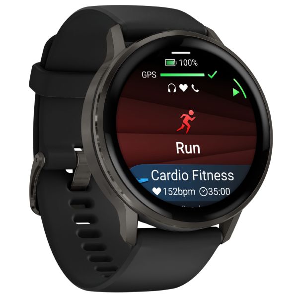 Montre Garmin Venu 4 AMOLED Gray bracelet silicone noir 45 mm