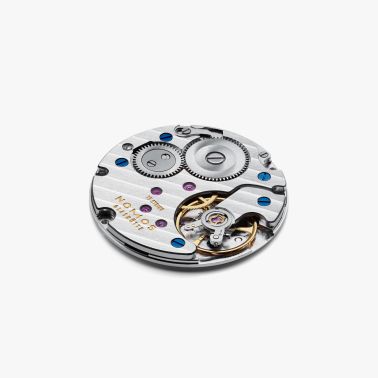NOMOS Orion 38 Gray mechanical open caseback grey dial black leather strap 38 mm