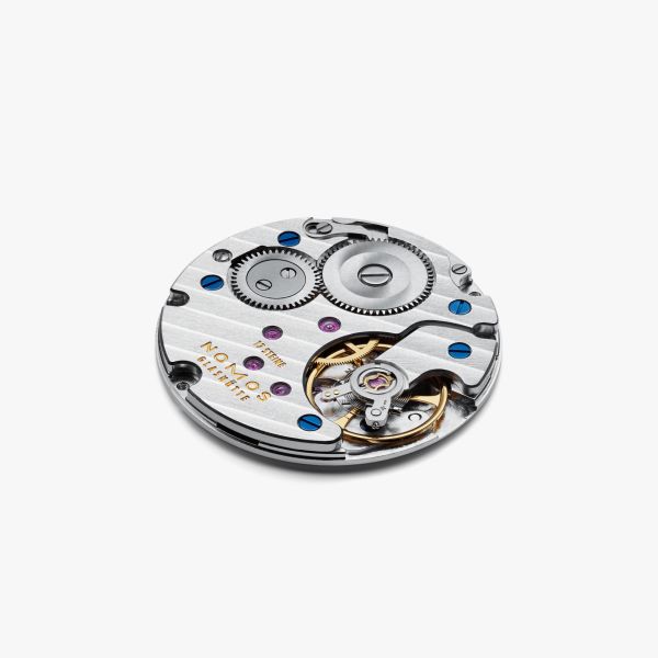 NOMOS Orion 38 Gray mechanical open caseback grey dial black leather strap 38 mm