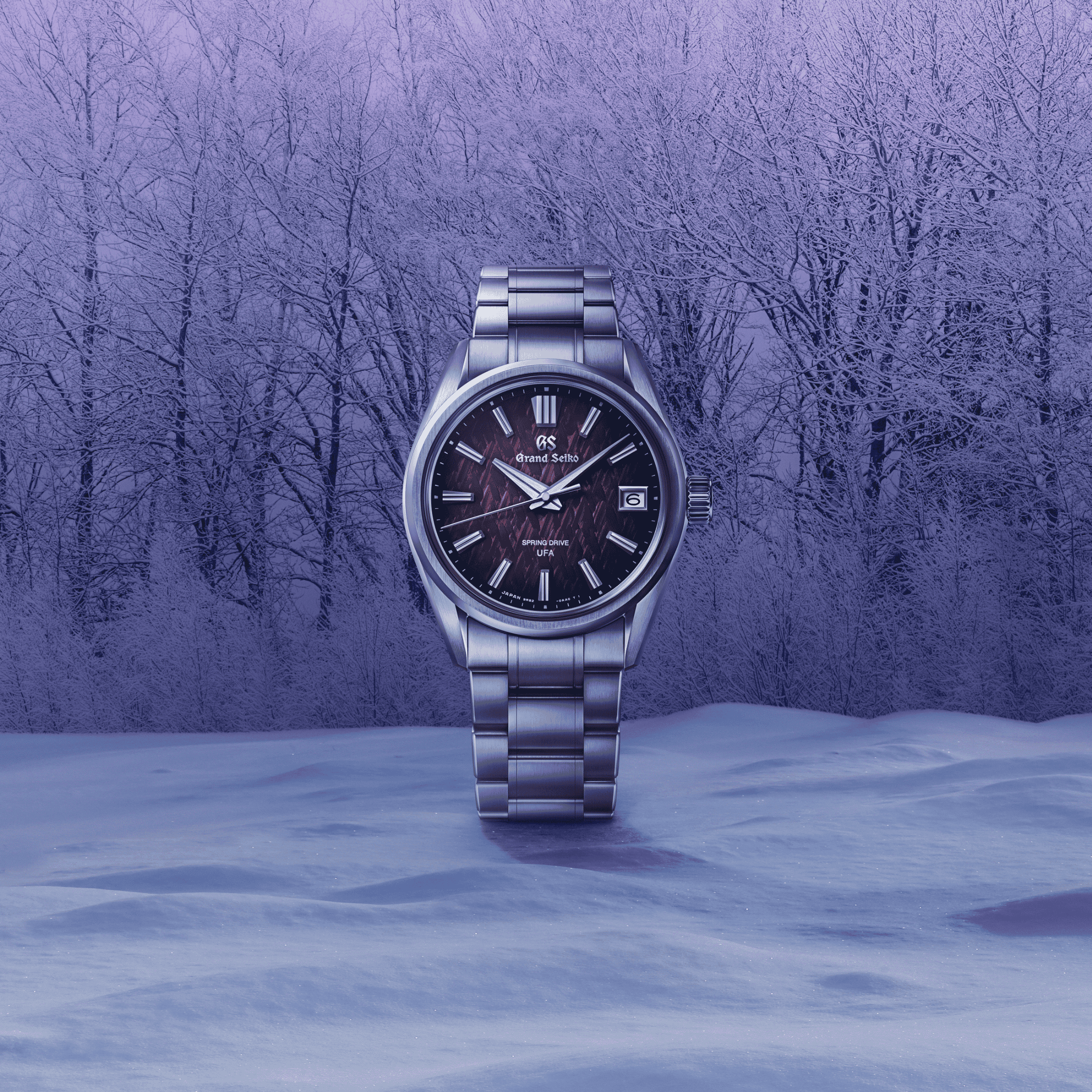 Montre Grand Seiko Evolution 9 Spring Drive U.F.A Ice Forest “Violet Dawn” cadran violet bracelet acier 37 mm