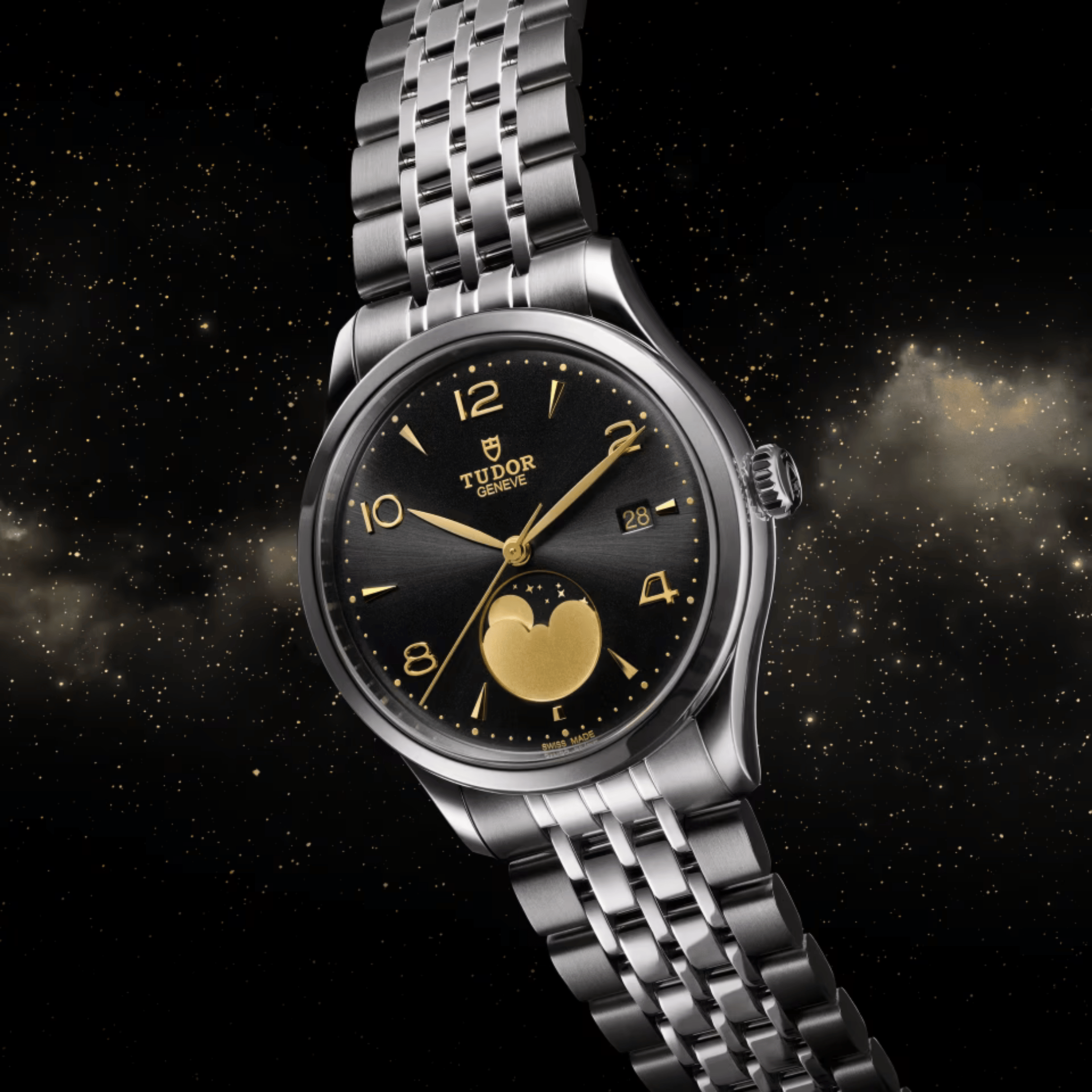 Montre Tudor 1926 Luna automatique cadran noir bracelet acier 39 mm