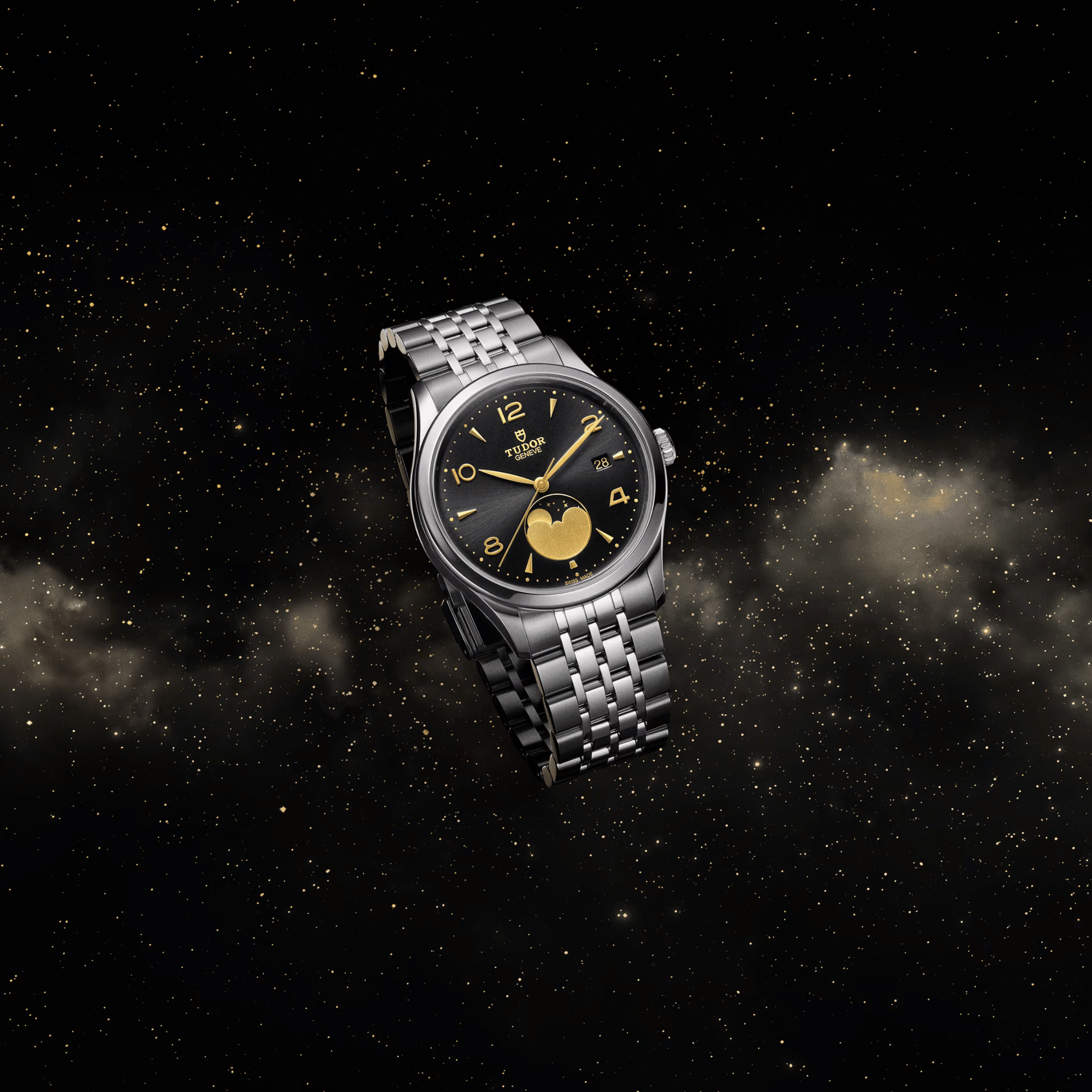 Montre Tudor 1926 Luna automatique cadran noir bracelet acier 39 mm