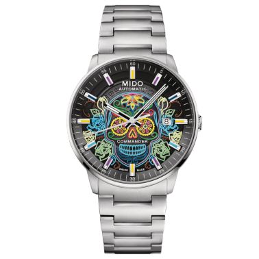 Montre Mido Commander Gradient automatique cadran noir bracelets acier, caoutchouc orange et cuir noir 40 mm