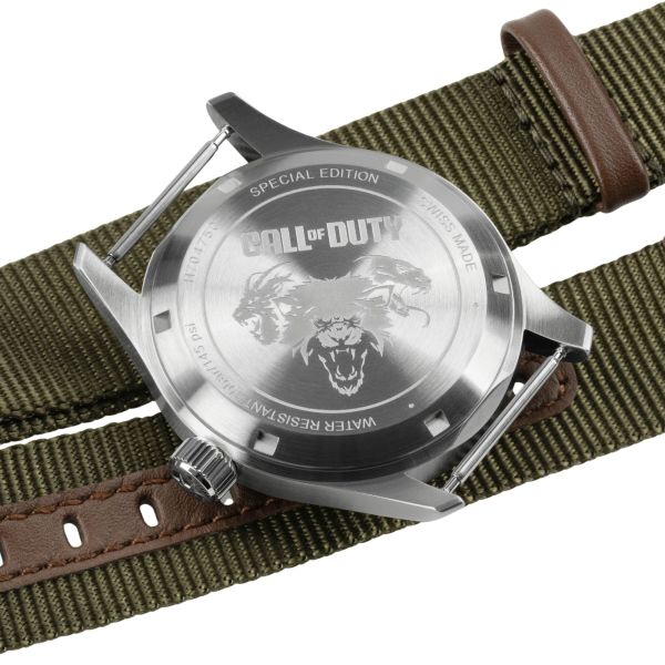 Montre Hamilton x Call of Duty Khaki Field auto cadran noir bracelet NATO kaki 38 mm - Ed Limitée