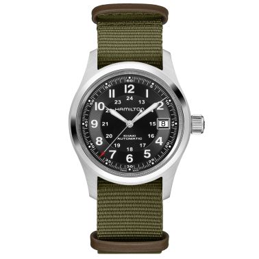 Montre Hamilton x Call of Duty Khaki Field auto cadran noir bracelet NATO kaki 38 mm - Ed Limitée