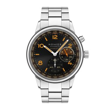 Nomos Club Sport Neomatik Worldtimer "Night Navigation" Grid automatic black dial steel bracelet 40 mm