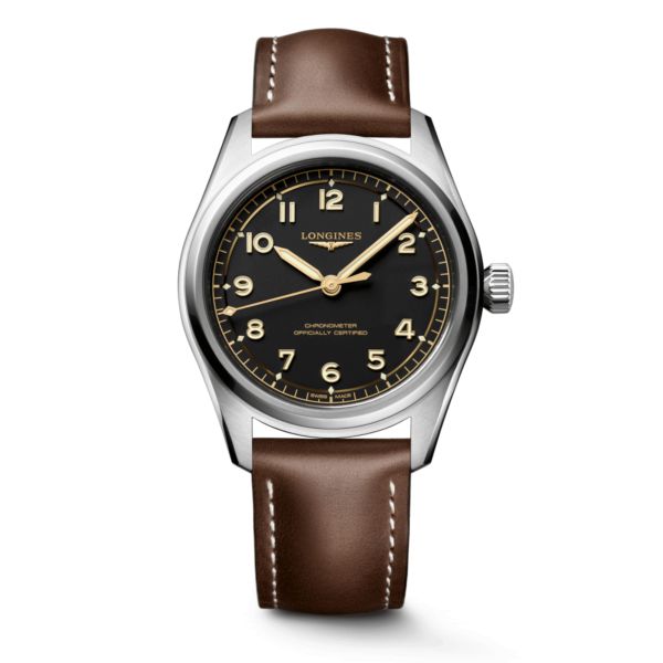 Longines Spirit Pilot COSC automatic black dial leather strap 39 mm