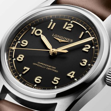 Longines Spirit Pilot COSC automatic black dial leather strap 39 mm