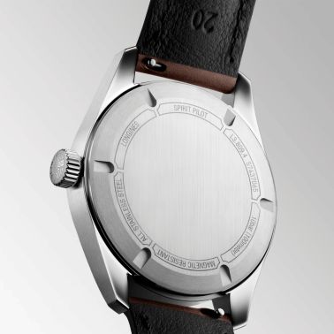 Longines Spirit Pilot COSC automatic black dial leather strap 39 mm