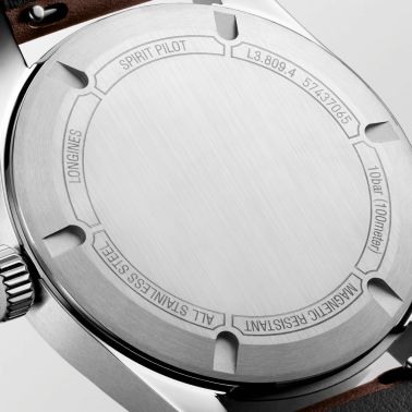 Longines Spirit Pilot COSC automatic black dial leather strap 39 mm