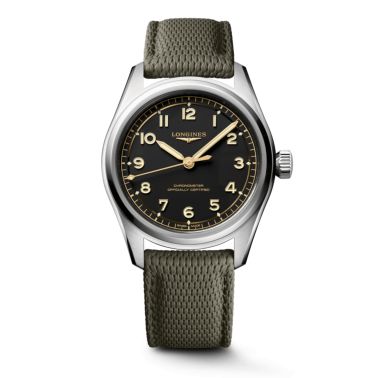 Longines Spirit Pilot COSC automatic black dial rubber strap 39 mm