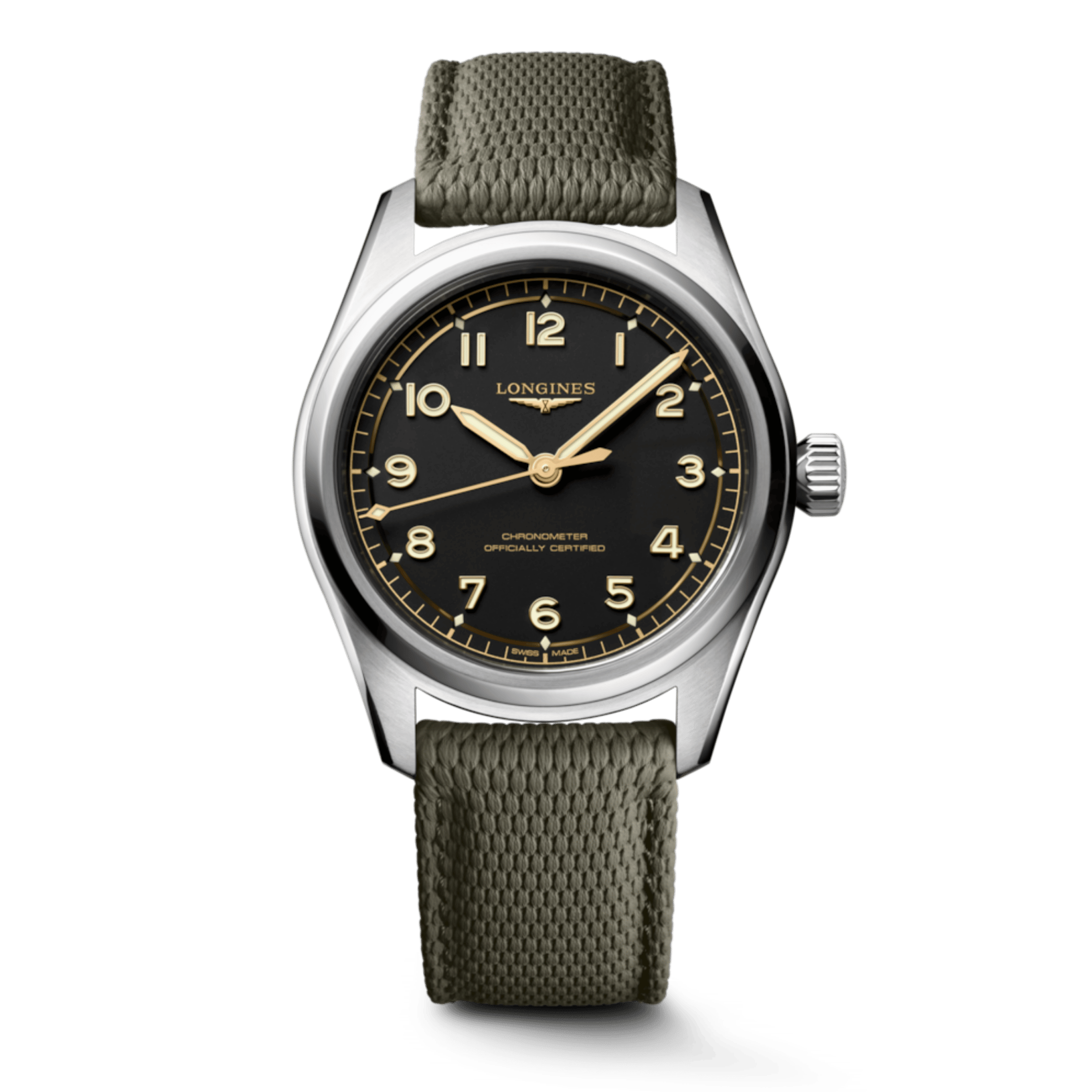 Longines Spirit Pilot COSC automatic black dial rubber strap 39 mm