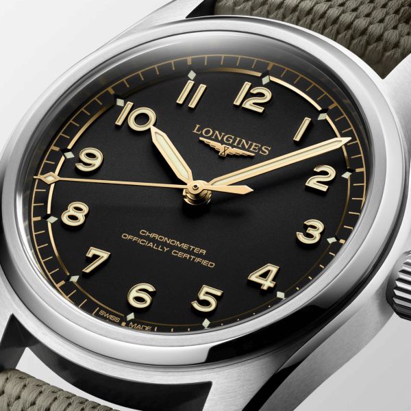 Longines Spirit Pilot COSC automatic black dial rubber strap 39 mm