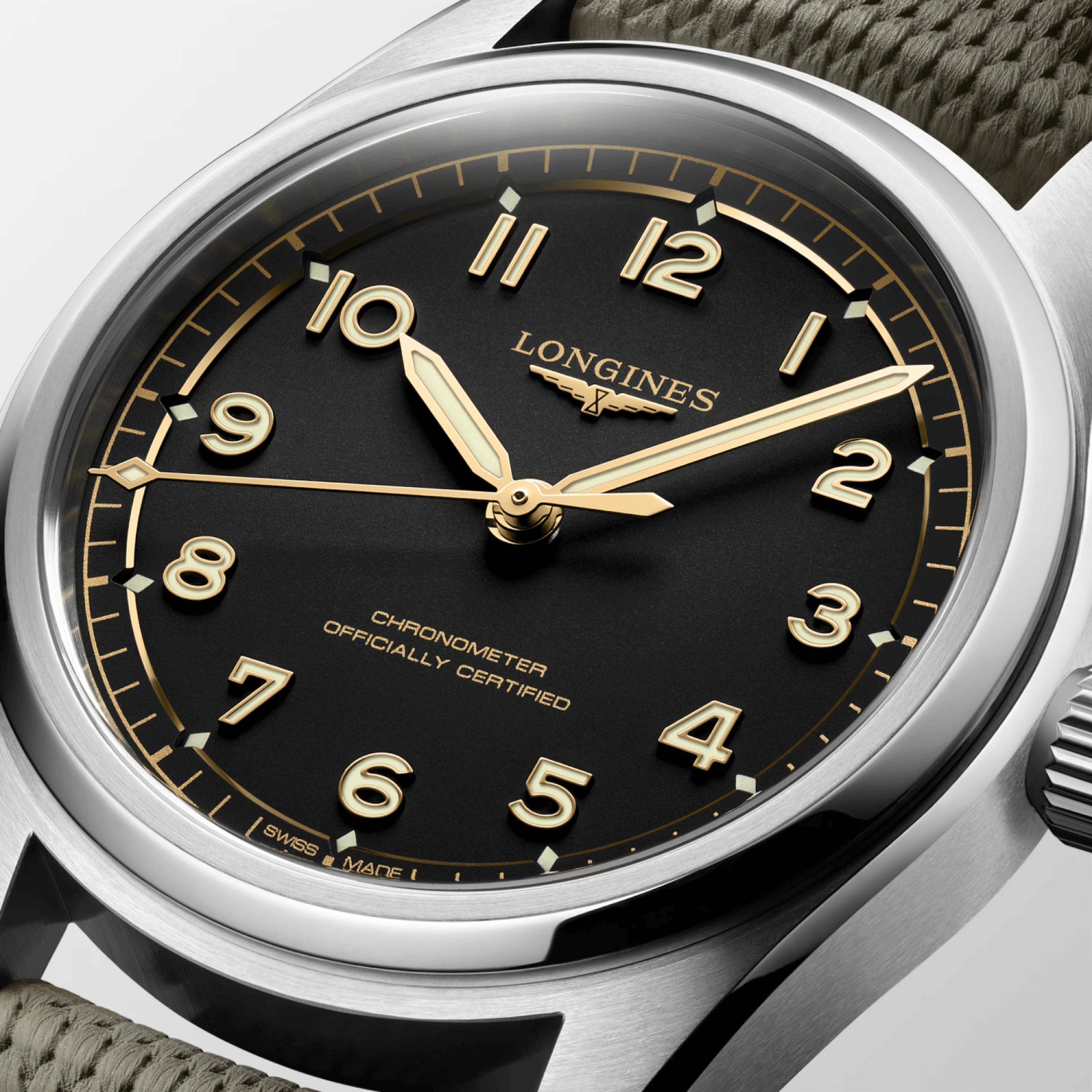Longines Spirit Pilot COSC automatic black dial rubber strap 39 mm