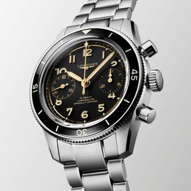 Longines Spirit Pilot Flyback Chronograph COSC mechanical manual windingblack dial steel bracelet 39,5 mm