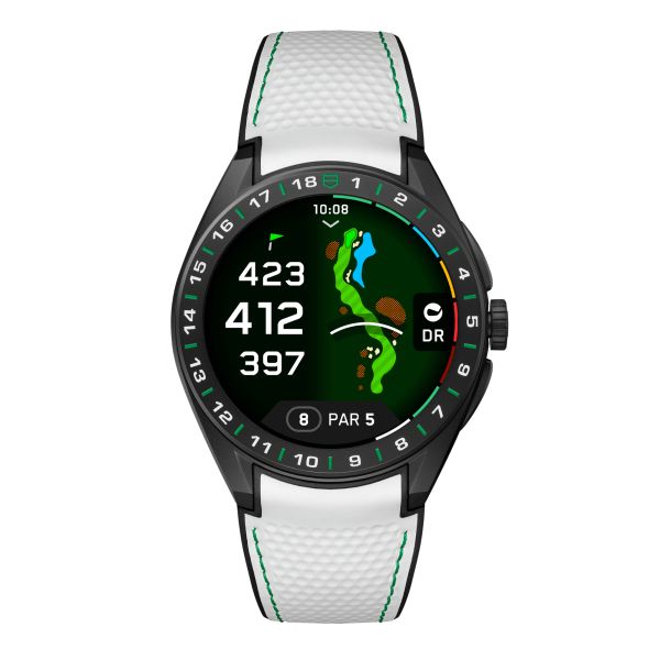 TAG Heuer Connected Calibre E5 Golf Edition – 45 mm – DLC Titanium – White rubber strap