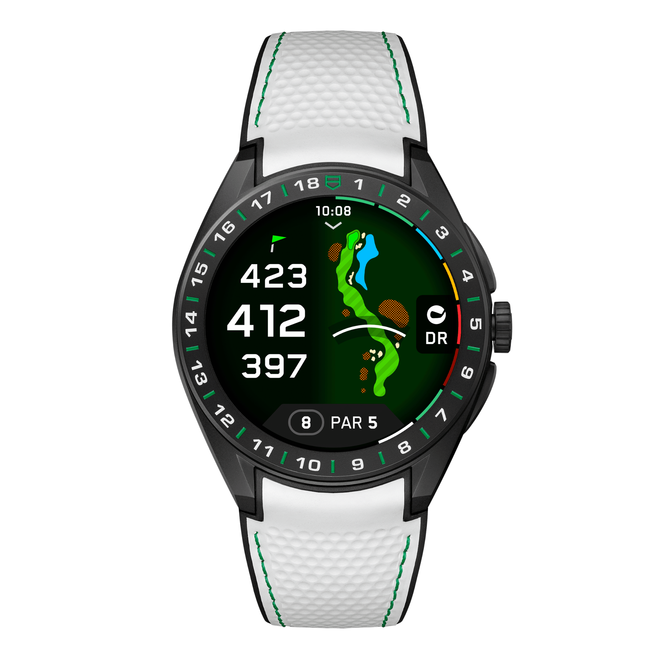 TAG Heuer Connected Calibre E5 Golf Edition – 45 mm – DLC Titanium – White rubber strap