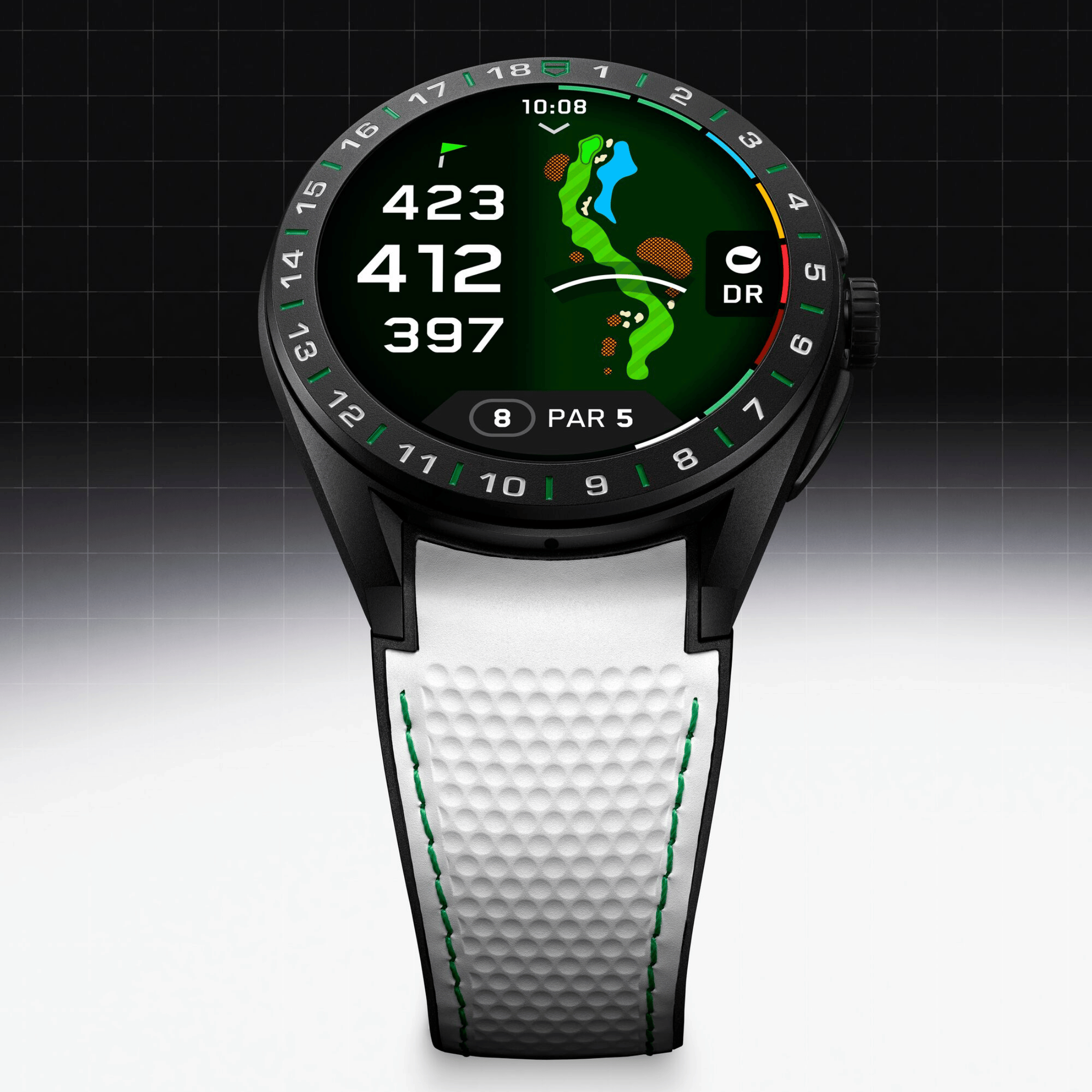 TAG Heuer Connected Calibre E5 Golf Edition – 45 mm – DLC Titanium – White rubber strap