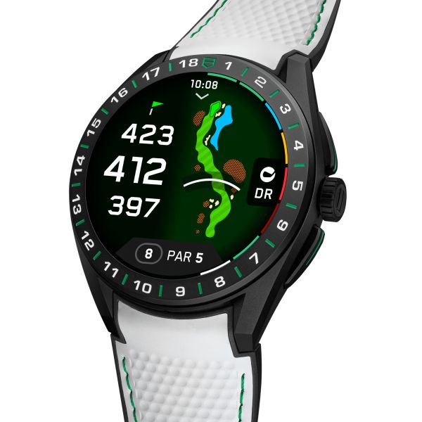 TAG Heuer Connected Calibre E5 Golf Edition – 45 mm – DLC Titanium – White rubber strap