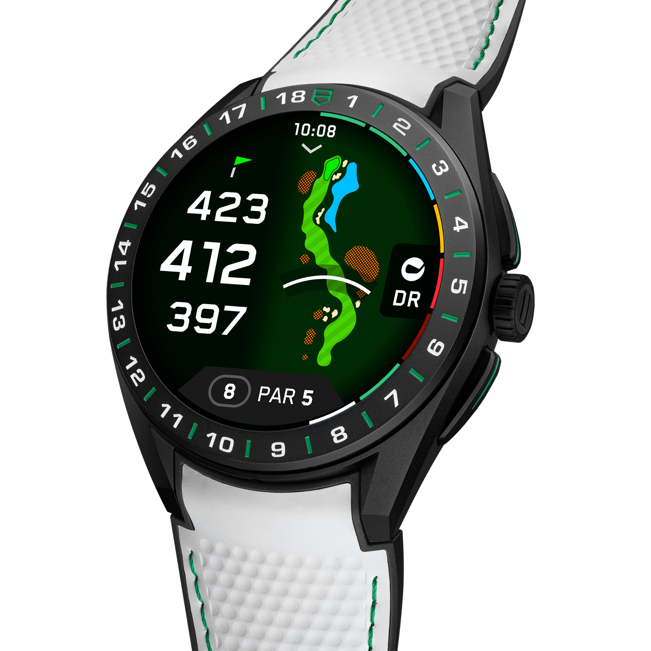 TAG Heuer Connected Calibre E5 Golf Edition – 45 mm – DLC Titanium – White rubber strap