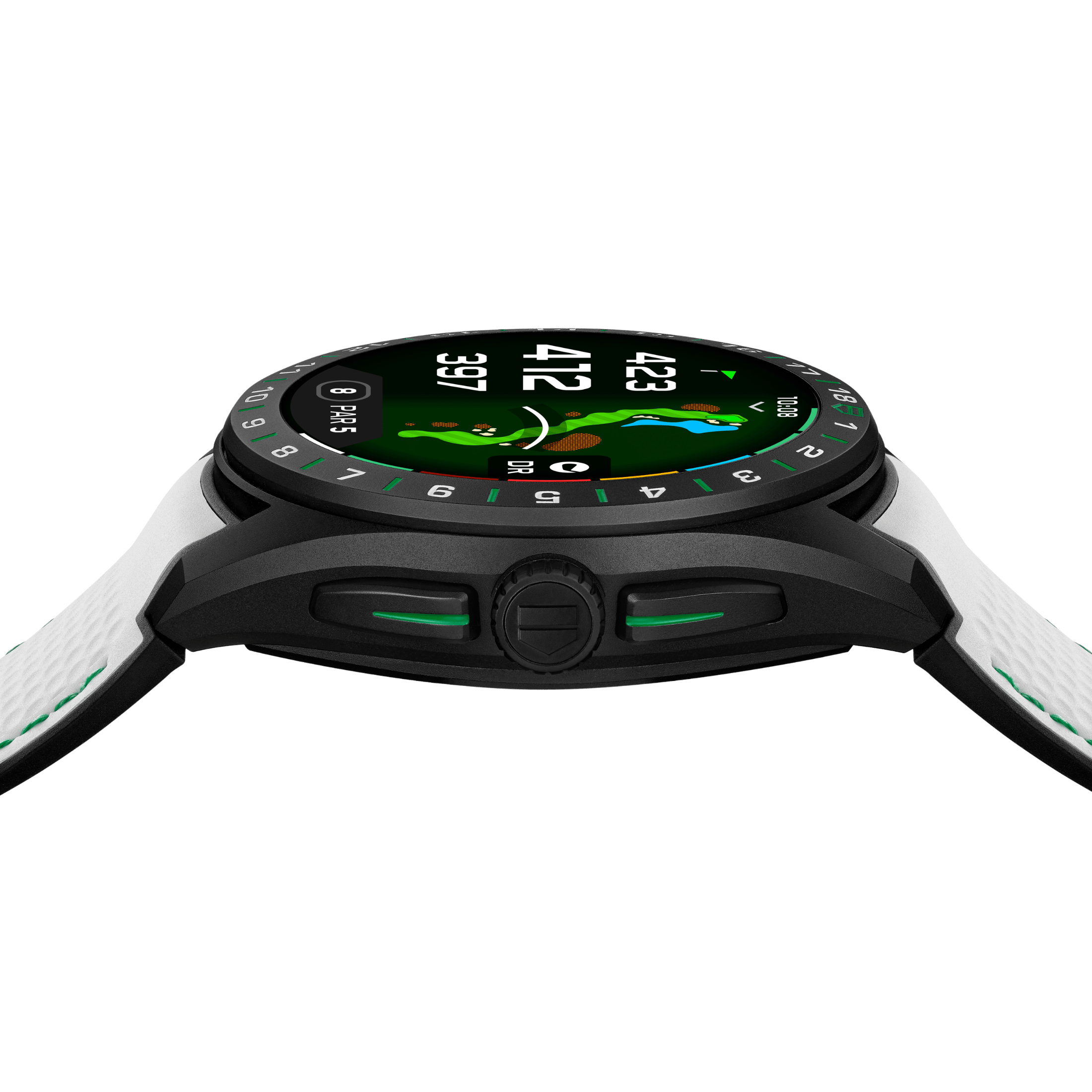 TAG Heuer Connected Calibre E5 Golf Edition – 45 mm – DLC Titanium – White rubber strap