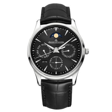 Montre Jaeger-LeCoultre Master Ultra Thin Perpetual automatique cadran noir bracelet cuir d'alligator noir 39 mm