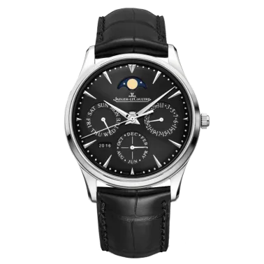 Montre Jaeger-LeCoultre Master Ultra Thin Perpetual automatique cadran noir bracelet cuir d'alligator noir 39 mm